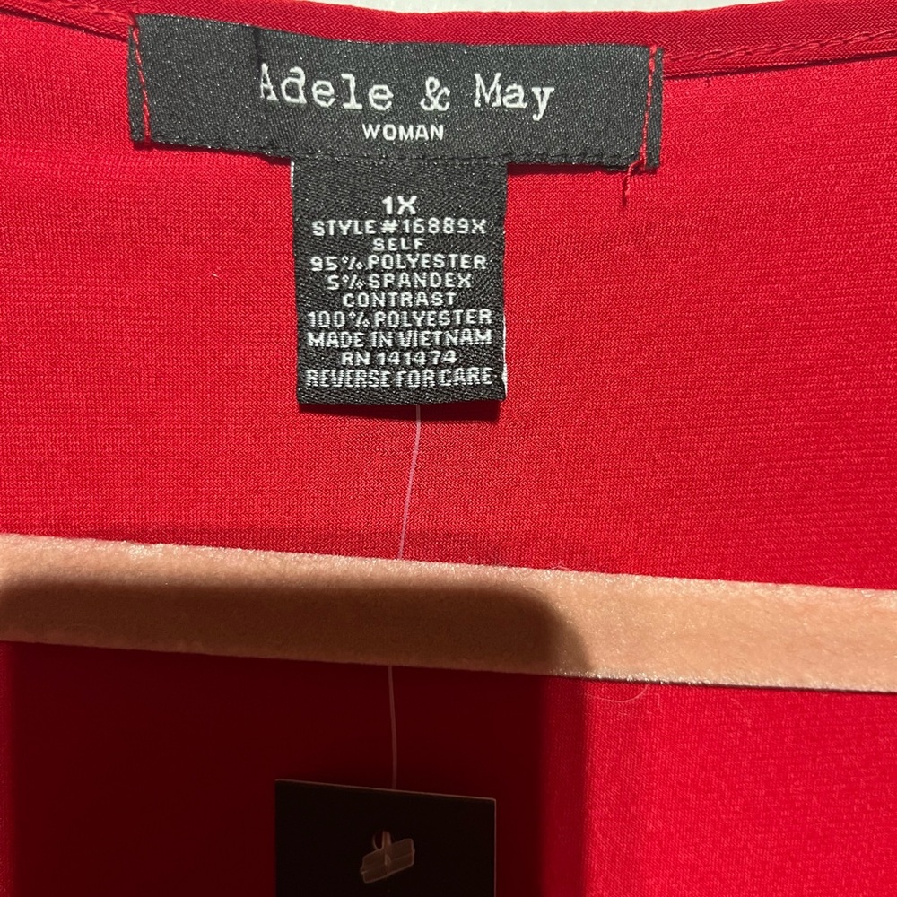 ADELE & MAY TOP W/RHINESTONE BUTTONS/SHEER WOMEN 1X RED FLOWY FAIRY FEMININE‎ - Picture 4 of 7